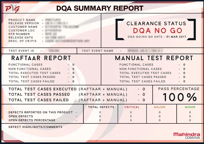 DQA Release Certificate