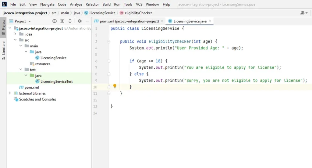 Sample Project Code for JaCoCo